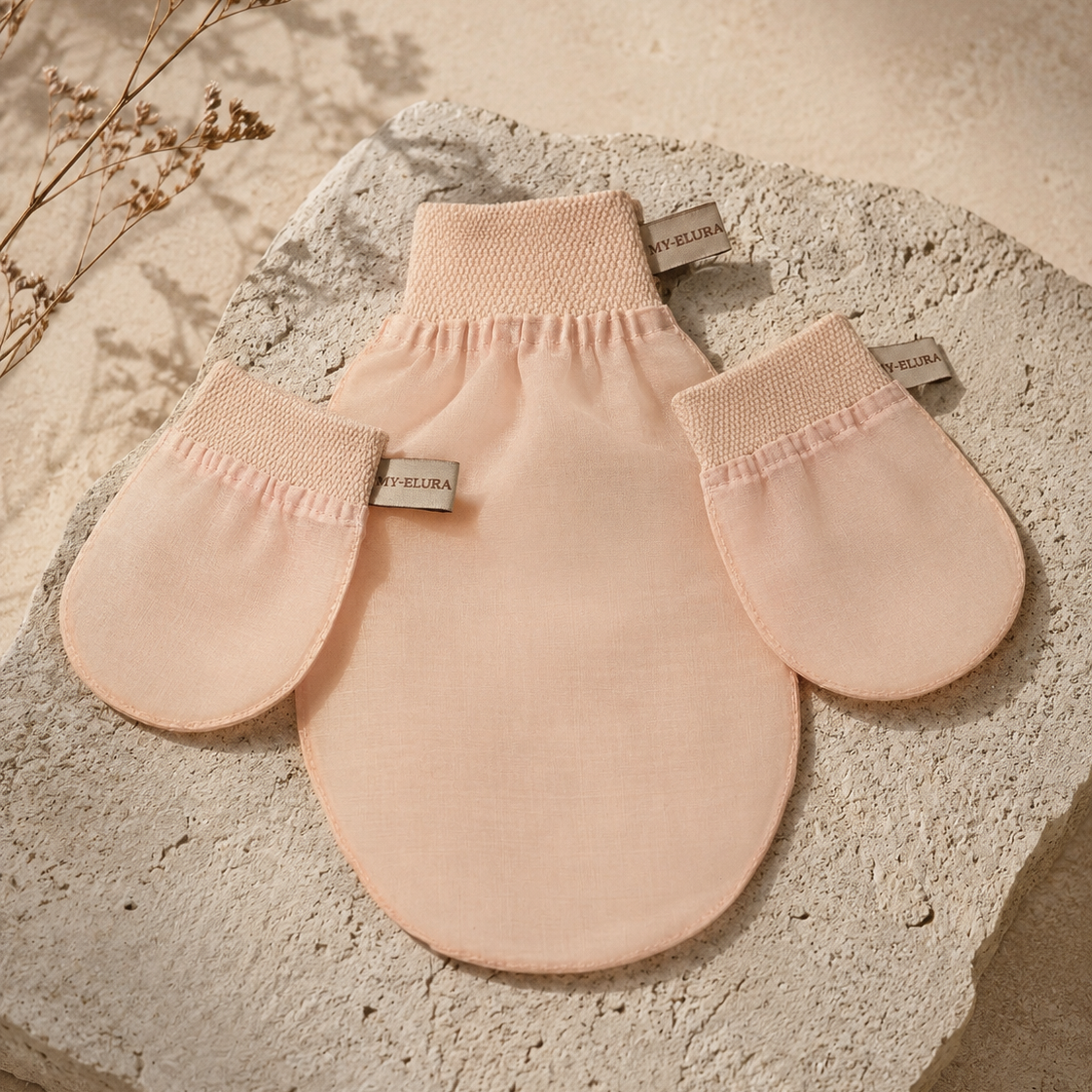 3er Set Seiden-Peelinghandschuhe für Körper und Gesicht